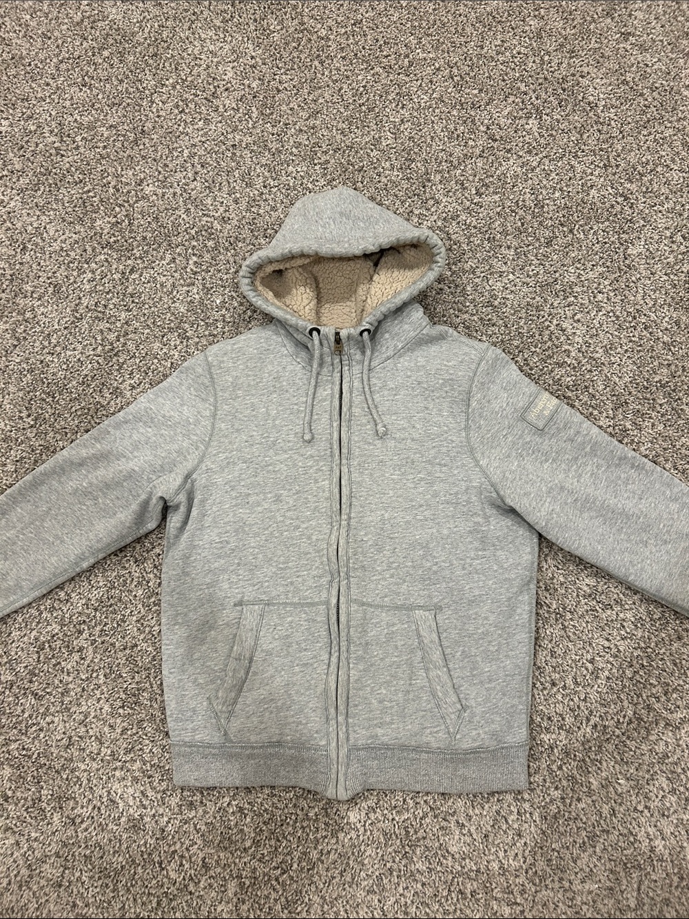Abercrombie & Fitch Light Gray Sherpa-Lined Zip Hoodie